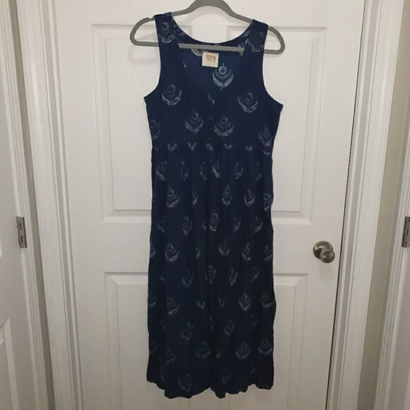 BOMBAY & PAISLEY NAVY BOHEMIAN MIDI COTTON DRESS SIZE SMALL NWOT - Picture 1 of 5
